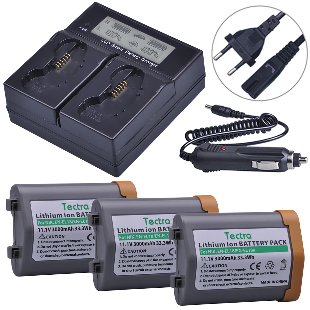 

3Pcs 3000mAh EN-EL18 EN-EL18a ENEL18 ENEL18a Battery for Nikon D4 D4S D5 Camera MH26a Battery+LCD Dual Fast Charger+US EU plug