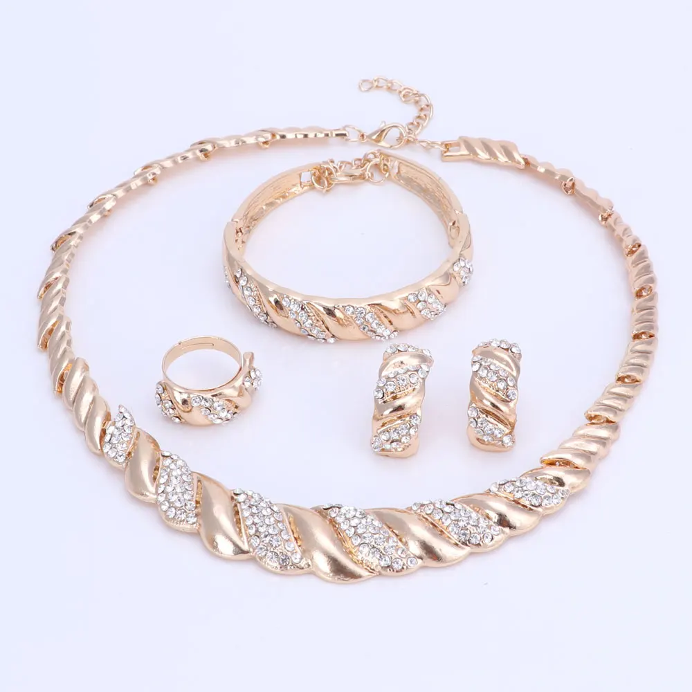 Fashion Women Dubai gold color Crystal Jewelry Sets Big Nigerian Wedding African Jewelry Sets African Beads Jewelry Sets