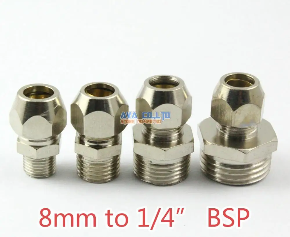 

10 Pieces Brass 8mm to 1/4" BSP Compression Connector Fitting Fuel Air Gas Water Hose Connector Coupler