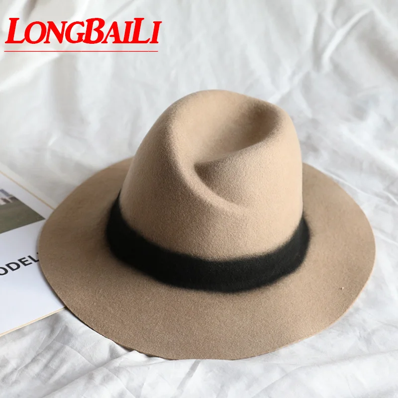 

New Casual Winter Wool Felt Fedora Hats For Women Chapeau Wide Brim Sun Hats Female Novelty Free Shipping PWFE025