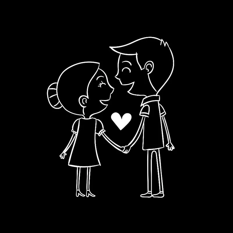 YJZT 12CM*15CM Car Sticker Kiss Love Couple Heart Cartoon Vinyl Decal Black/Silver C3-0229