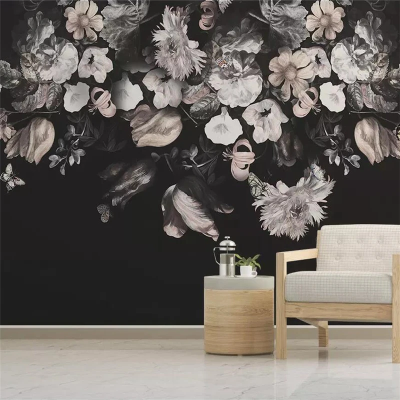 

wellyu European retro hand-painted flowers TV background wall custom large mural green wallpaper Papel de parede mural