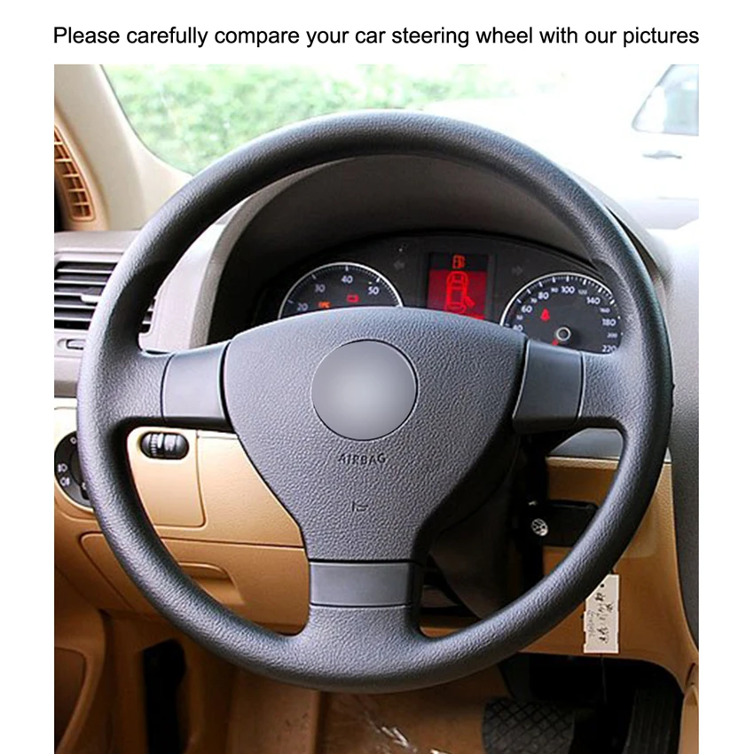 Hand-stitched Black Artificial PU Leather Steering Wheel Covers Braid for Volkswagen VW Golf 5 (V) Golf Plus Polo Jetta Tiguan image 3