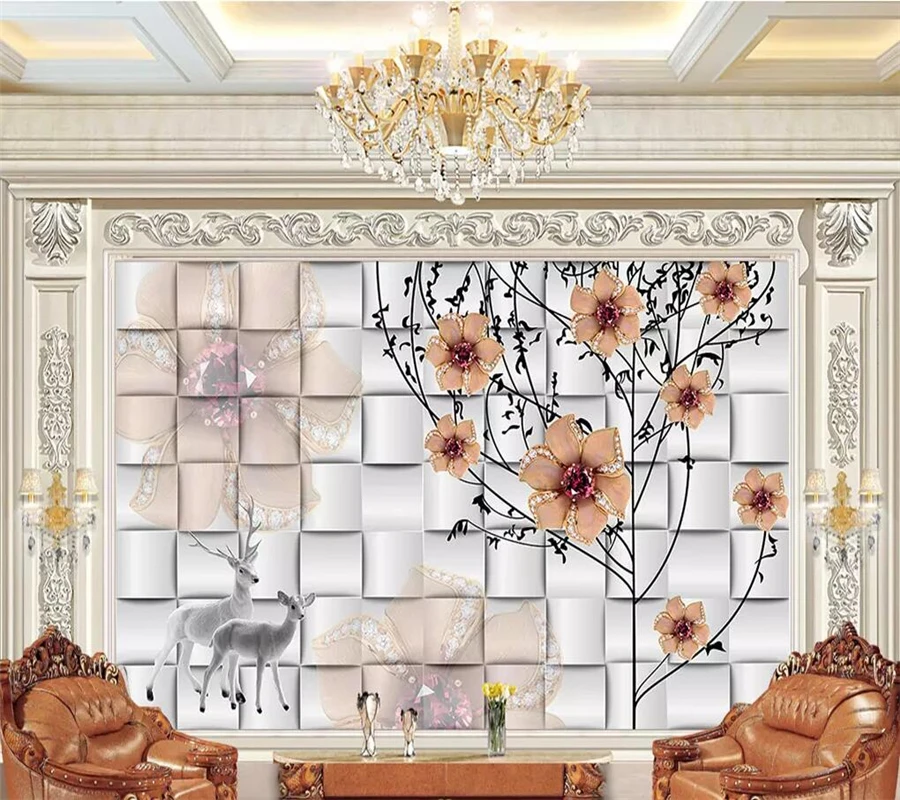 

wellyu papel de parede para quarto Custom wallpaper Romantic Elk Jewelry Flower Tree Living Room TV Background Wall tapeta