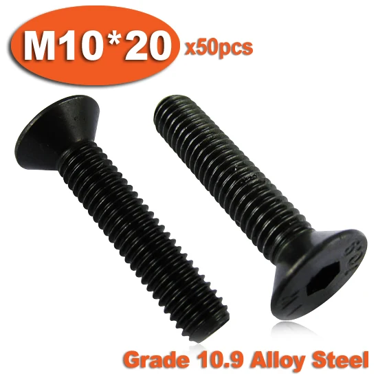 50pcs DIN7991 M10 x 20 Grade 10.9 Alloy Steel Screw Hexagon Hex Socket Countersunk Head Cap Screws