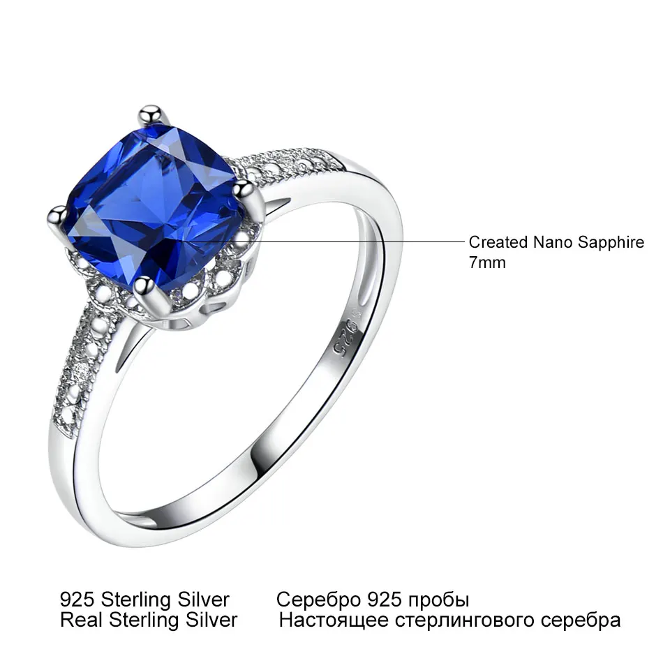 925 Sterling Silver Rings Nano Sapphire Ring Cushion 7mm Rings Prong Setting Birthday Gift