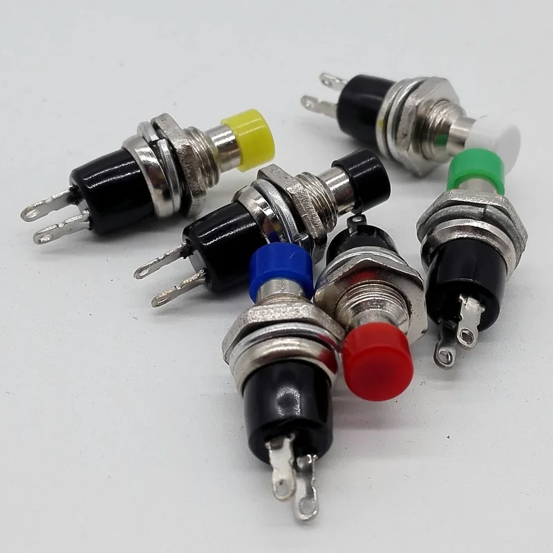 7mm Thread Multicolor 2 Pins Momentary Push Button Switch AC 250V 1A 2 Pin SPST Off/(On) NO Normally