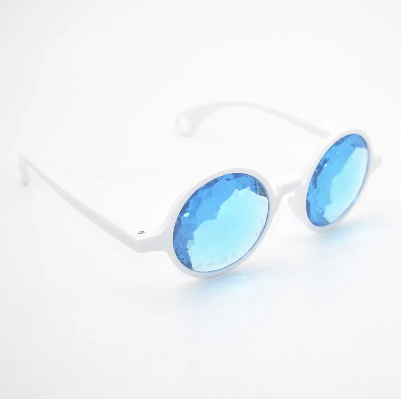 White frame Aqua Double Side Prism  Glass lens kaleidoscope glasses