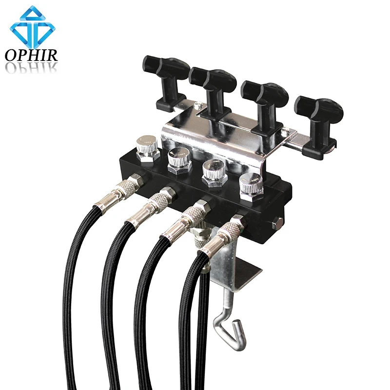 OPHIR 4-Airbrush Holders and 5x 1/8 & 1/8 Air Hose Splitter Set Adjustable_AC121+AC024-5x