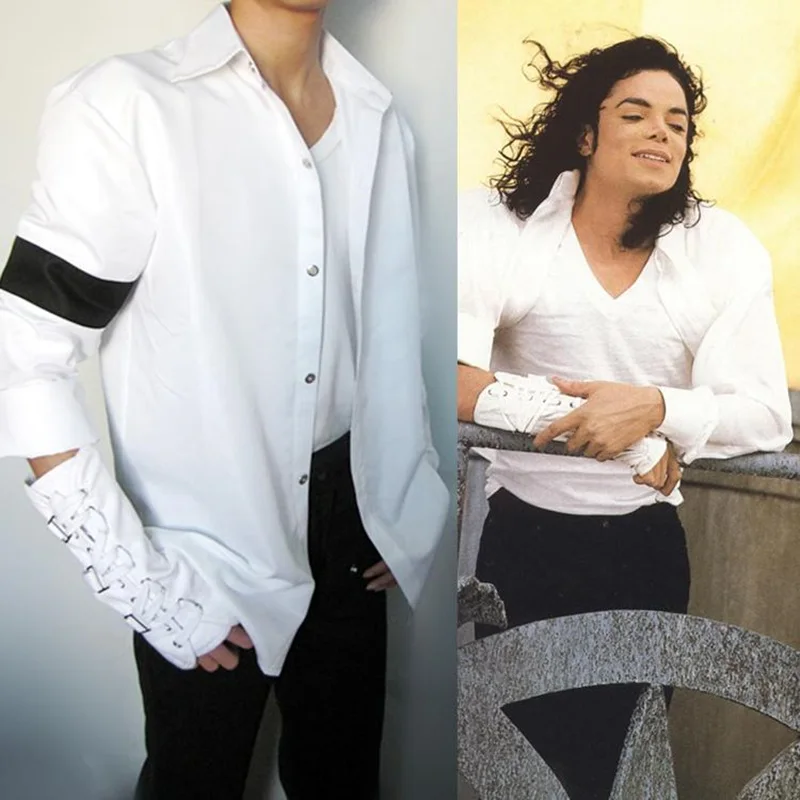 MJ Memory of Michael Jackson Classic Black and White Punk Armbrace US Star Music Halloween Imitation Show Gift Cool Shirt