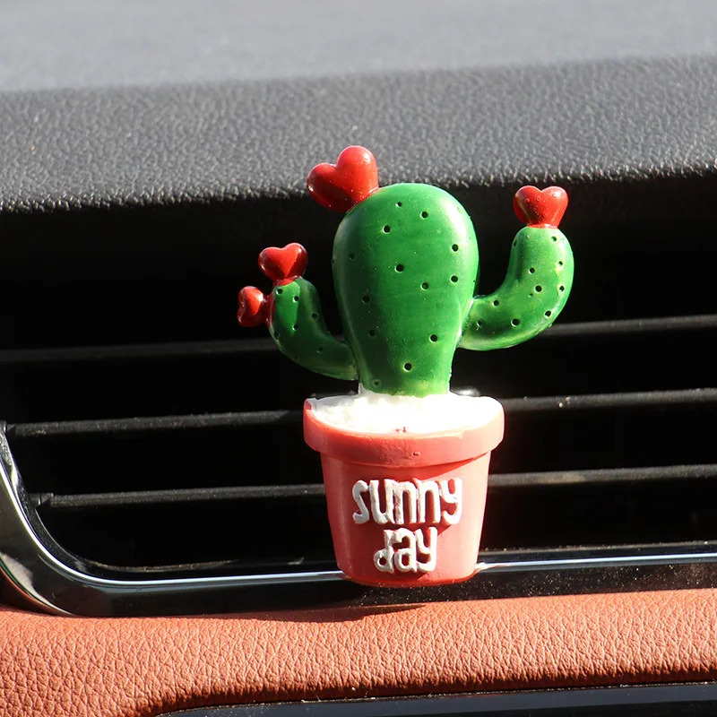 Car Air Freshener Resin Cactus Cute Vent Perfume Clip Automobile Interior Fragrance Solid Balm Smell Diffuser Accessories Gift