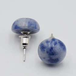 Women Simple Style Fashion Natural Stone White Crystal Half Ball Shape Stud Earrings Jewelry Accessories