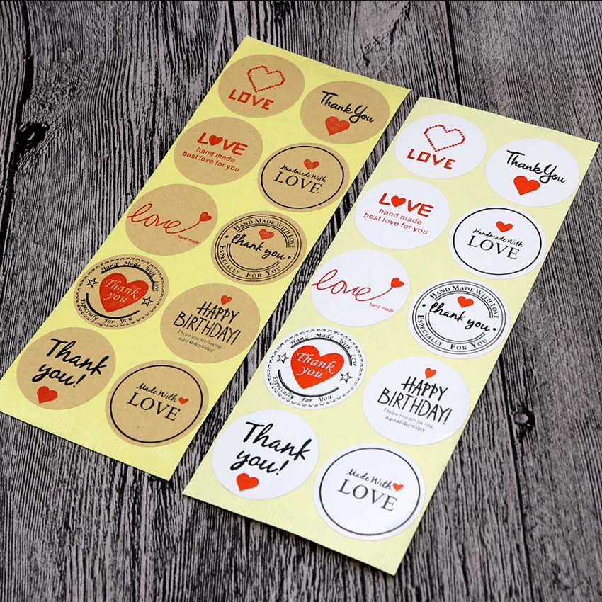 100PCS/lot Vintage Love Thank you Round Kraft Seal sticker For handmade products Label