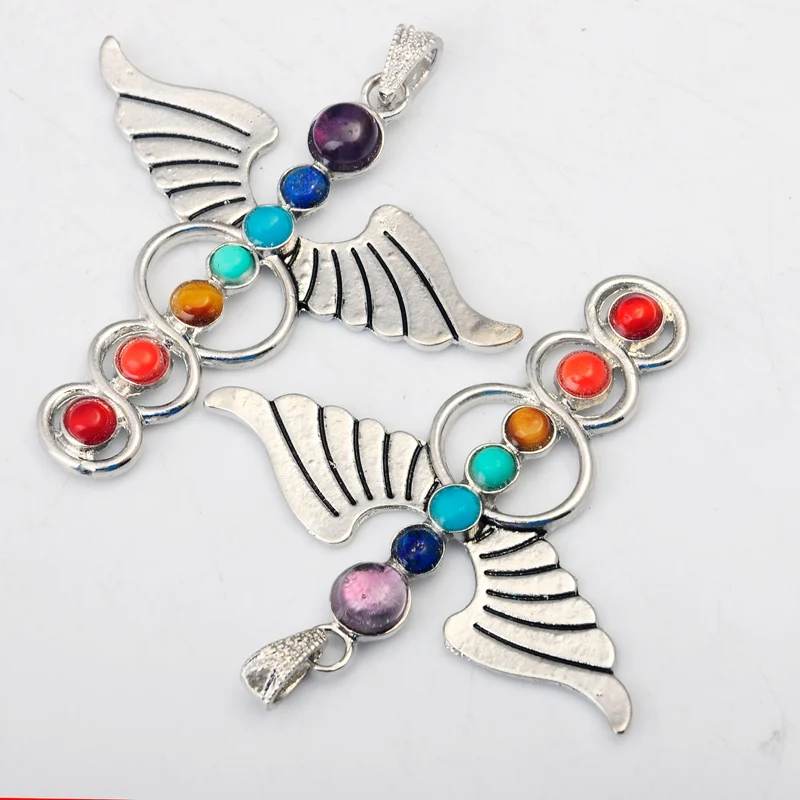 Wholesale Silver Color Seven  Stone Chakra Necklaces Pendants Yoga Reiki Healing Balancing 7  Necklace Women Gift