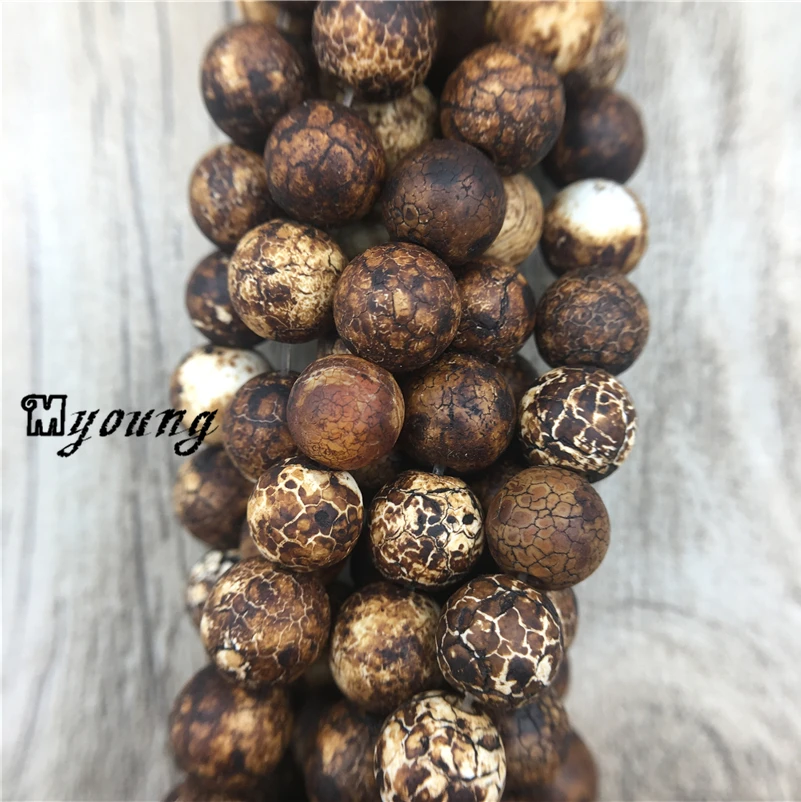 Matte Vintage Tibetan veins Agates Spacer Beads,dark brown Antique Prayer Mala Stone Wood Texture Agates Hole Beads MY1436