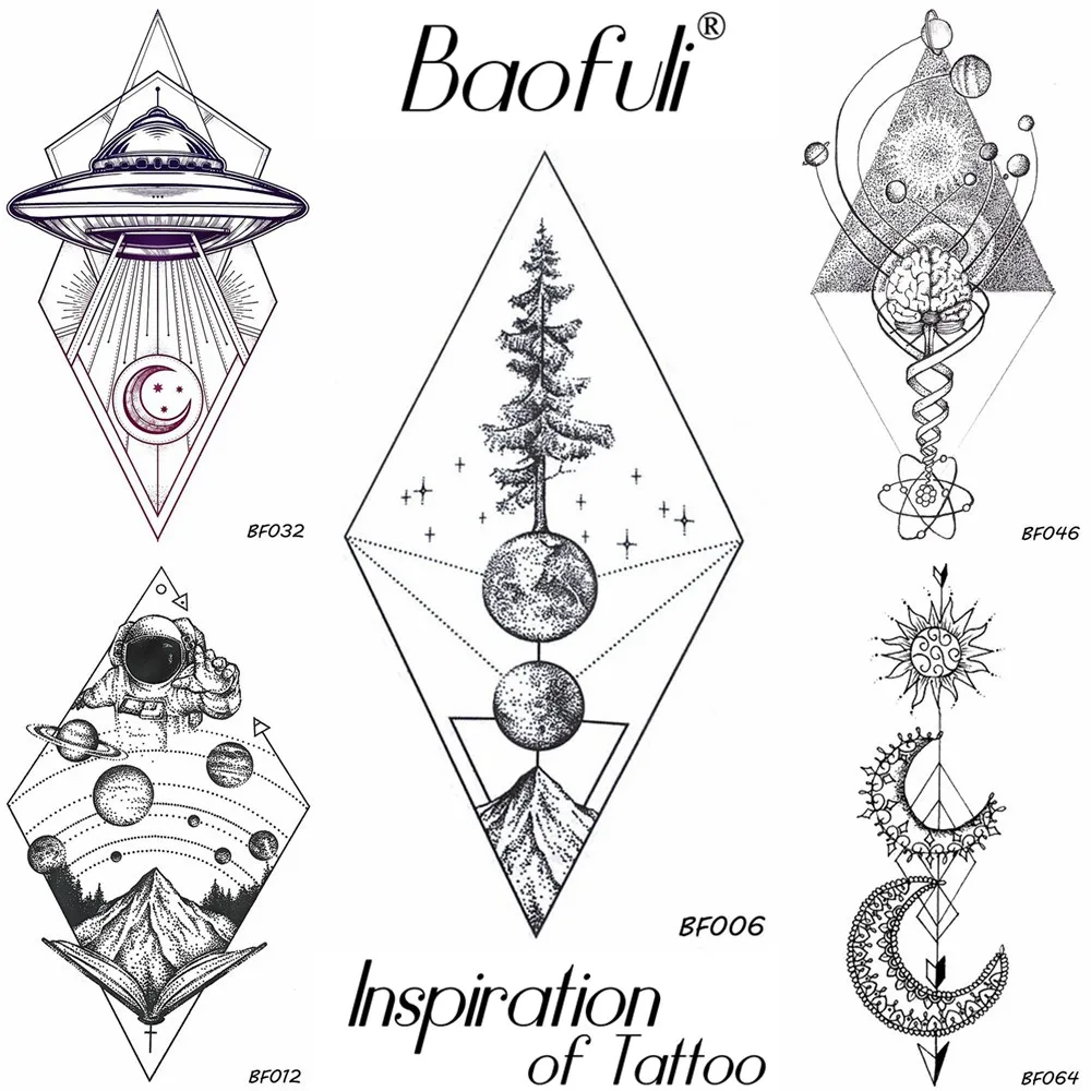 BAOFULI 21 Style Men Temporary Geometry Tattoo Waterproof Planets Hill Tree Tattoo  Body Arm Art Tatoos Black Drawing Stickers