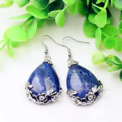 100-Unique 1 Pair Silver Plated Water Drop Lapis Lazuli Dangle Earrings Elegant Women Earrings For Anniversary Gift