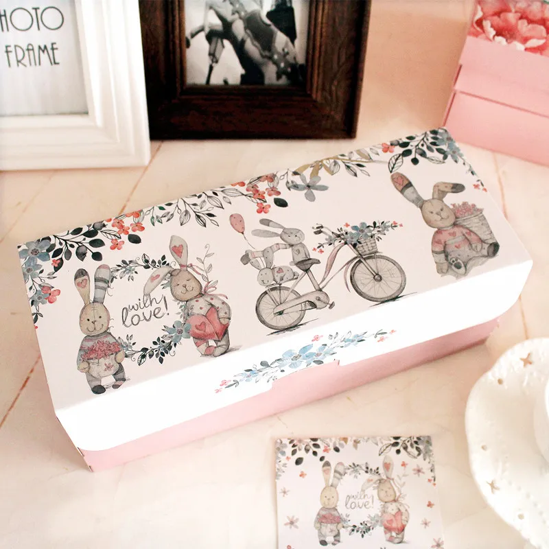Hot Hot 27.5*11*10cm 10pcs rabbit and friends design Cheese Cake Paper Box Cookie Container gift Packaging Wedding Christmas Use