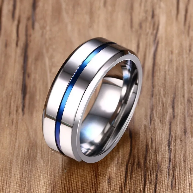 Vnox Mens Basic 8MM Wedding Bands Rings Matte Finished Stainless Steel with Thin Line anel masculino Gifts for Him