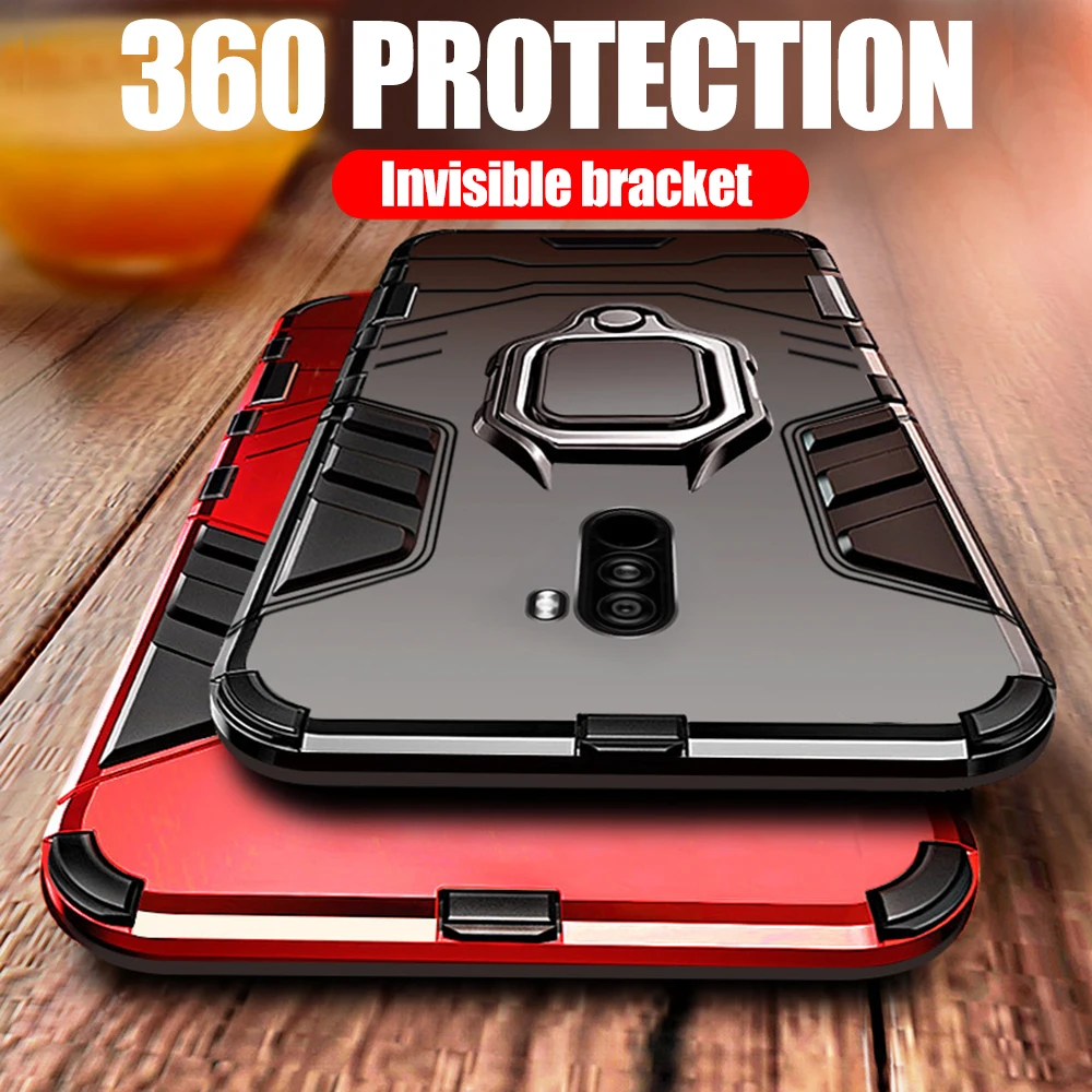 

KEYSION Armor For Xiaomi Pocophone F1 Case Shockproof PC+TPU Protective Back Cover For Poco F1 Case Magnetic Holder Ring Bracket