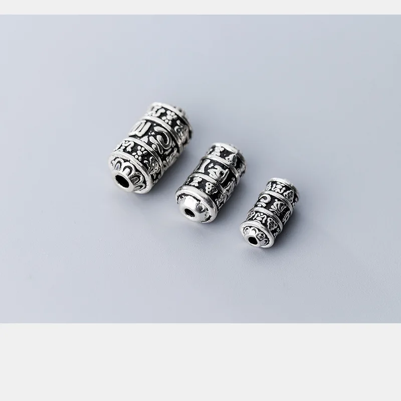 1pc/Lot 925 Sterling Silver Buddha Mantras Sylinder Beads 11/16/17/20mm Handmade Silver Fine Spacer Beads DIY Jewelry Findings