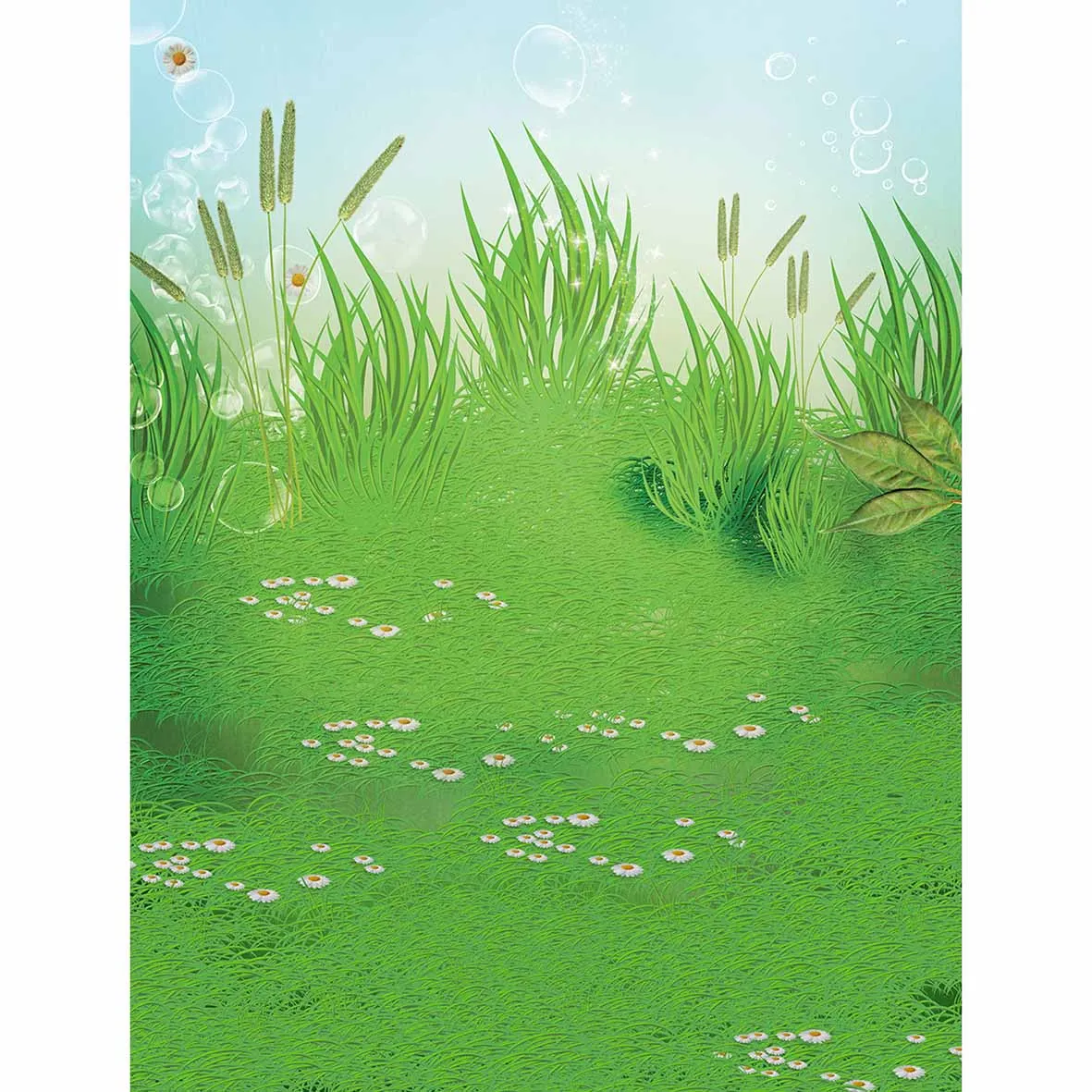 Фон Funnytree для фотостудии с изображением зеленой травы и пузырьков