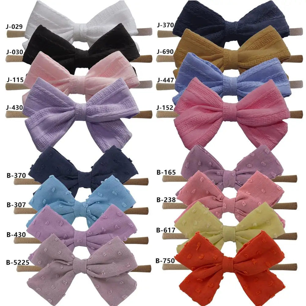 

4 PCS Bubble Jacquard Cotton Fabric bow Headbands Kids Girl's Hair bow Soft Skinny Elastic Hair Bands Headwear Hair Accessories