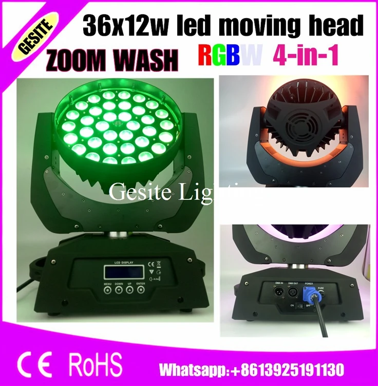 

2pcs/Lot LED Moving Head Wash Light LED Zoom Wash 36x12W RGBW Color DMX Stage Moving Heads Wash