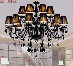 Modern Brief Black Candle Crystal Chandelier Lamps Dining Bedroom Living Room With Fabric Lampshades Factory Direct Sell