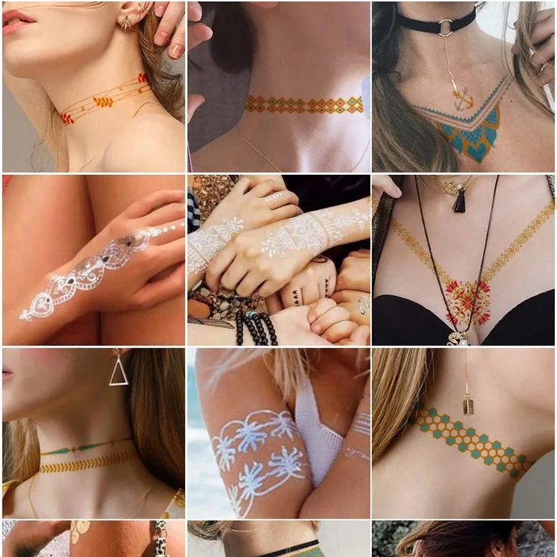 Krasivyy-pegatinas de tatuajes dorados temporales, joyería fresca, pulsera, tatuajes flash, pasta de tatuaje, maquillaje de chica, tatuajes falsos impermeables