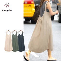 2023 Large Size 5XL Women Dresses Cotton Linen Sling Loose Eyropean Style Ladies Vestido Hollow Out Sleeveless Sexy Robe KE375