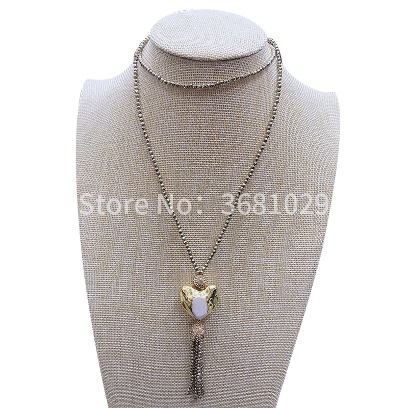 European and American new product simple fashion lady individual tassel black gall stone pearl necklace