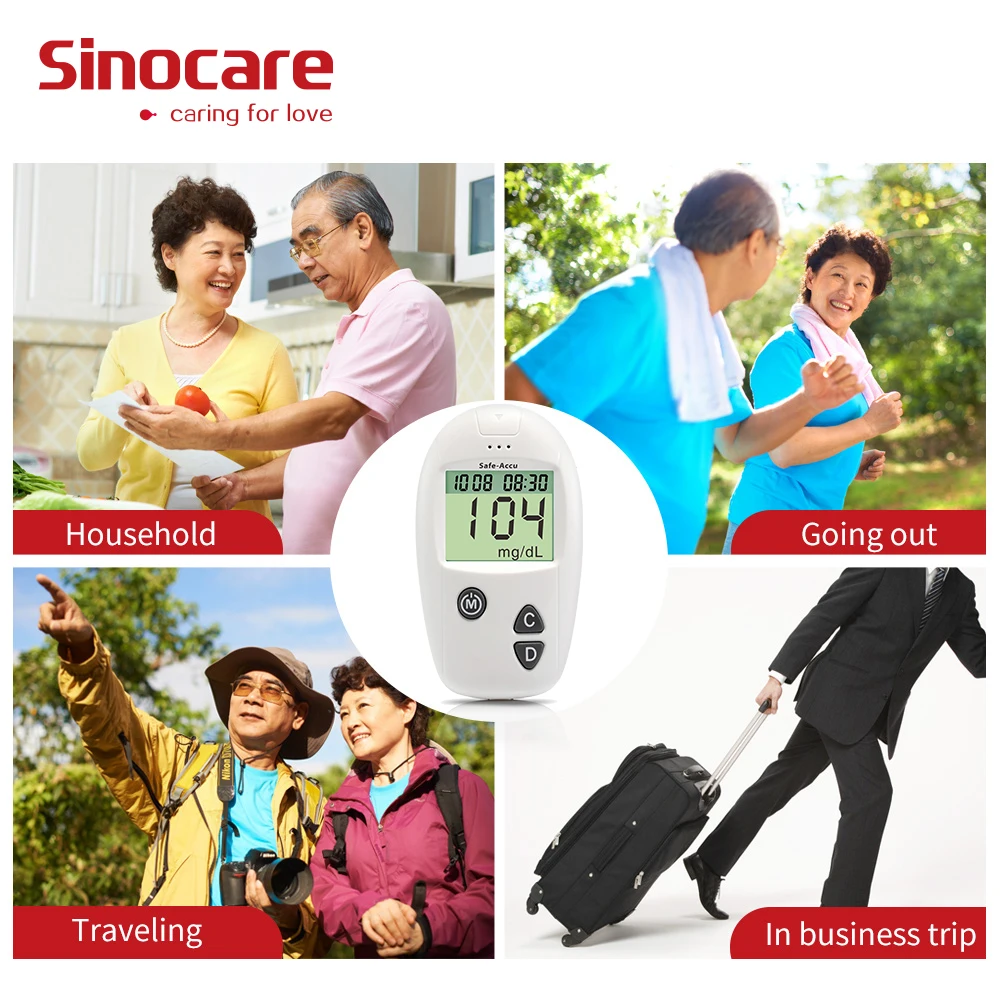 Sinocare Safe Accu CE Blood Glucose Meter Test Strips Lancets Glucometer Kit Medical Device for Diabetes Sugar Test