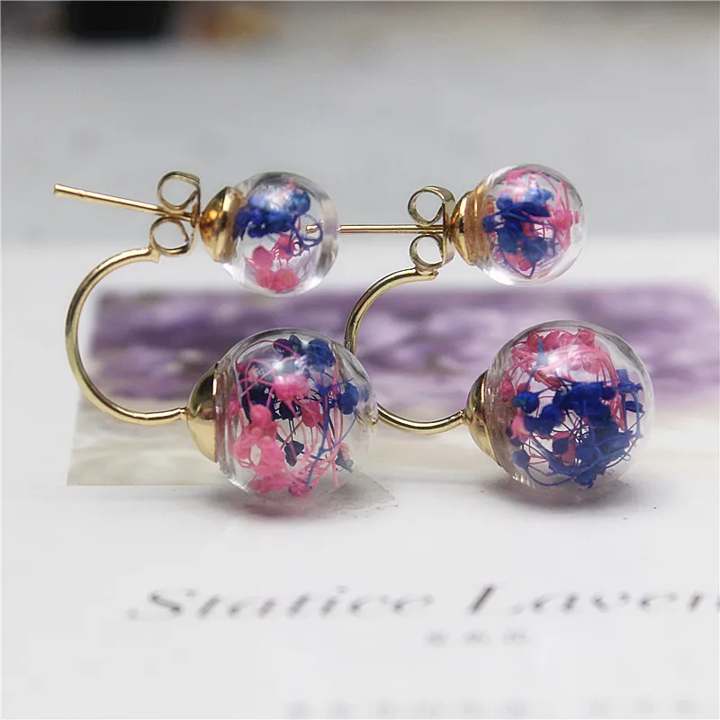 New design fashion brand jewelry Hook Dried Gypsophila flowers glass beads double imitation pearl earrings for girl .