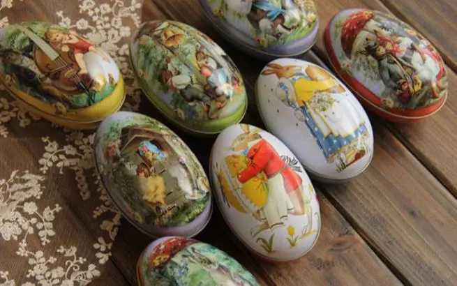 100pcs/lot big size Easter Egg Tin Box mixed pattern wedding candy box Storage case Wholesale