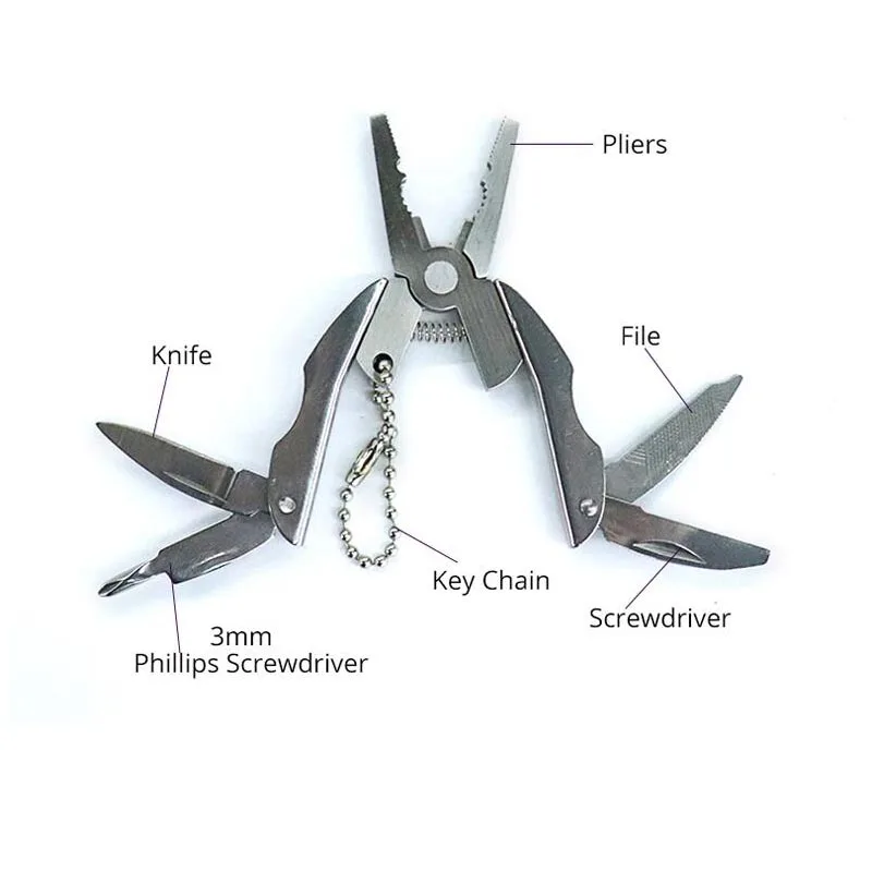 Pocket Multi-tools Plier Mini Portable Folding Multifunction Plier Clamp Keychain Screwdriver Hiking Camping Equipment EDC Tool