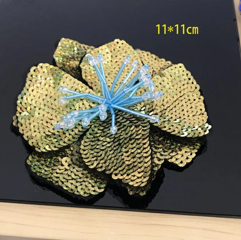 Handmade beaded sequins blue pink three-dimensional flower cloth stickers  decoration DIY accessories patch hole decals A1425