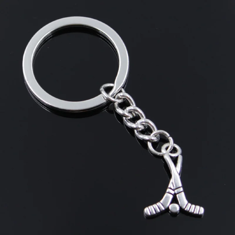 New Fashion Men 30mm Keychain DIY Metal Holder Chain Vintage Hockey Club 16x23mm Silver Color Pendant Gift