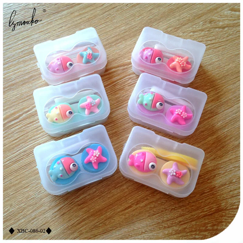 Lymouko Lovely Cartoon Pentagram Starfish Little Fish Portable Contact Lens Case for Women Gift Eye Care Contact Lenses Box