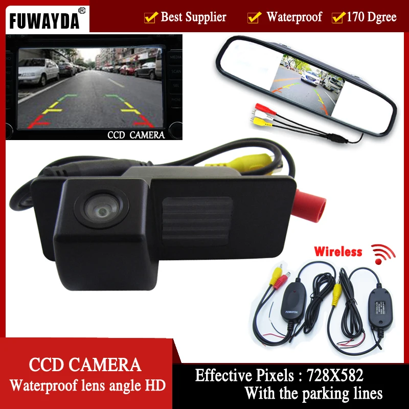 FUWAYDA Wireless CCD Car RearView Camera for Chevrolet Aveo Trailblazer Opel Mokka Cadillas SRX CTS,with 4.3Inch Mirror Monitor