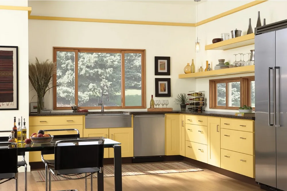 2019 hot sales 2PAC kitchen cabinets yellow colour modern high gloss lacquer kitchen furnitures pantry L1606073