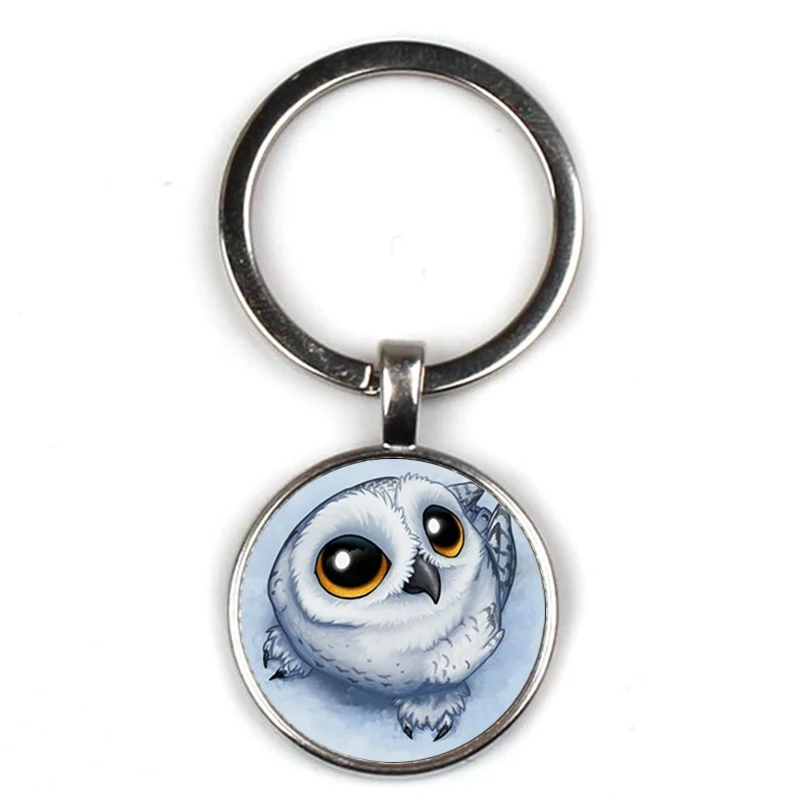 Fashion Cute Owl Art Pattern Keychain Concave Glass Pendant Key Ring Charm Men and Women Children Key Chain Gift Party Souvenir