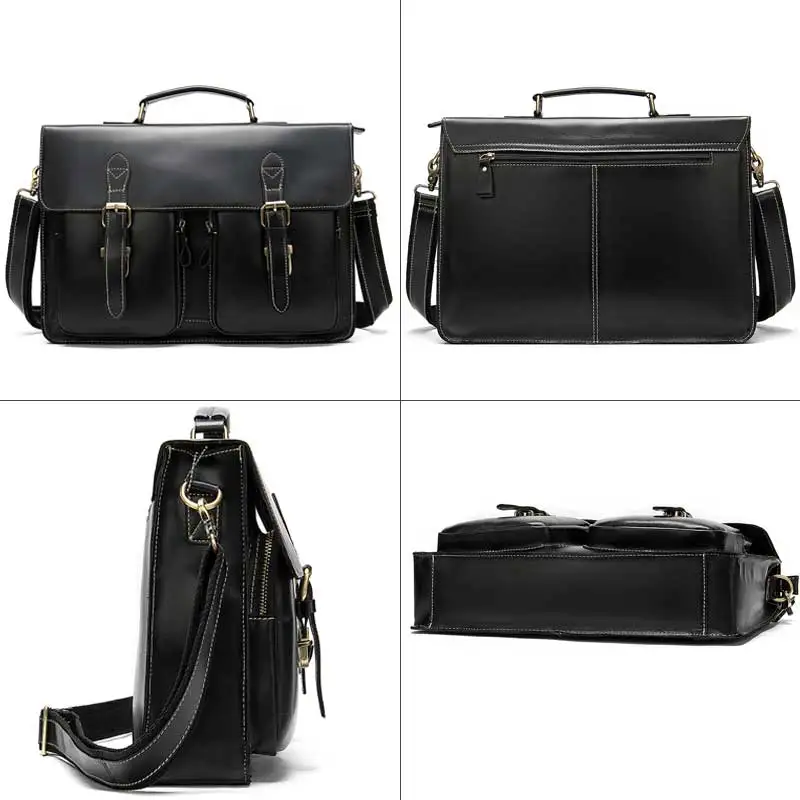 MVA Crazy Horse Leather Men Briefcases Genuine Leather Laptop Bag Men\'s Briefcases Office Bags for Men Messenger Bags 9033