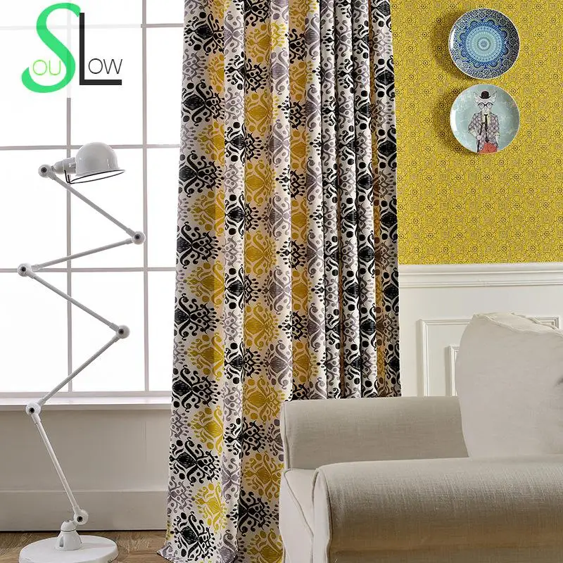 

Slow Soul Life Tone Yellow Black Europe Good Quality Curtain Fabric Curtains For Living Room Cortinas Kitchen Bedroom Window