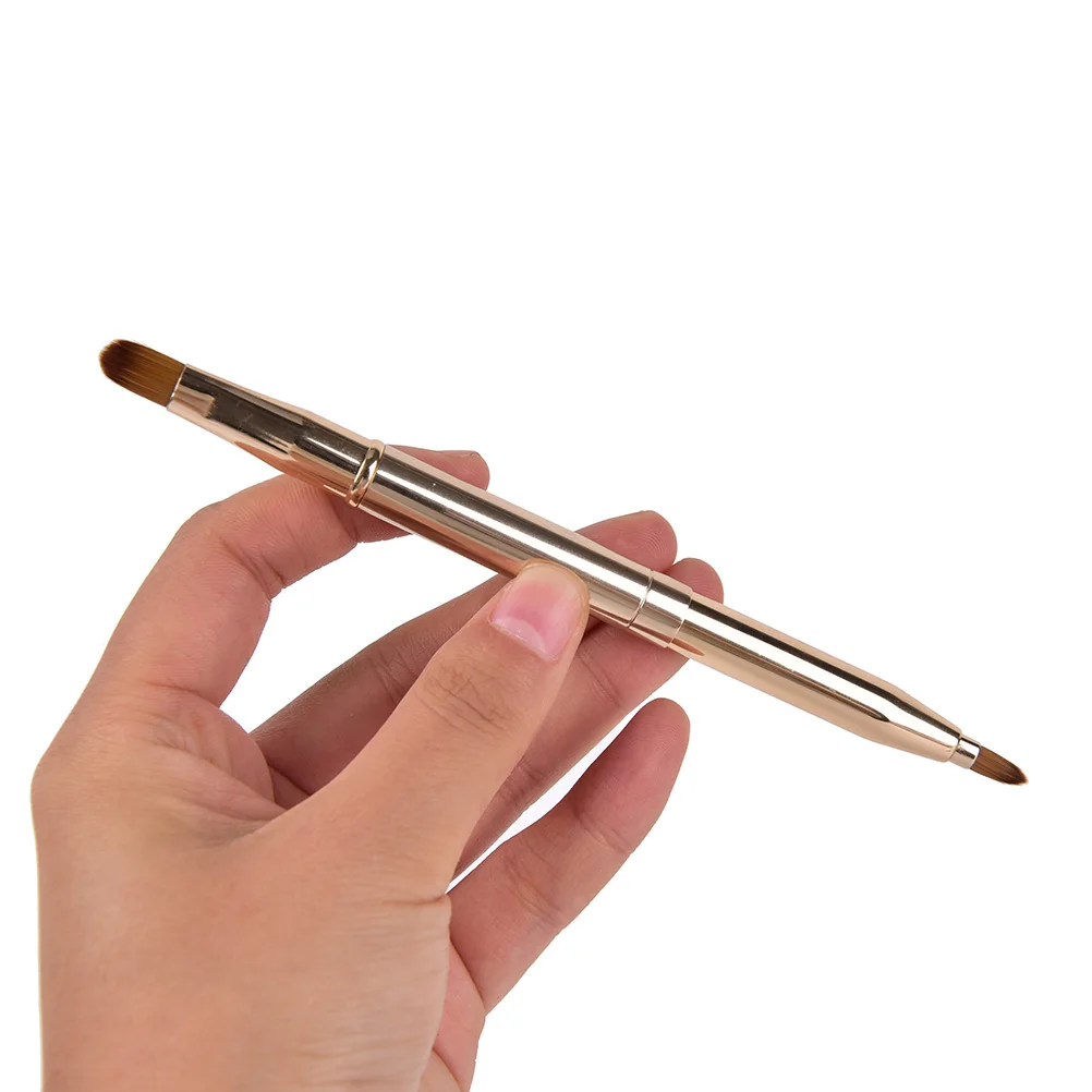 Brocha retráctil de doble punta para maquillaje, delineador de ojos, sombra de ojos, base, herramienta cosmética dorada