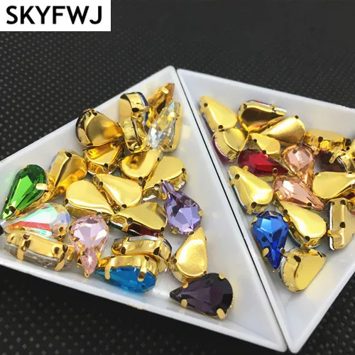 Xilion Teardrop Fancy Stone With Gold-claw setting 6X10,8X13MM Droplet Sewing Glass Crystal Rhinestones Garment making