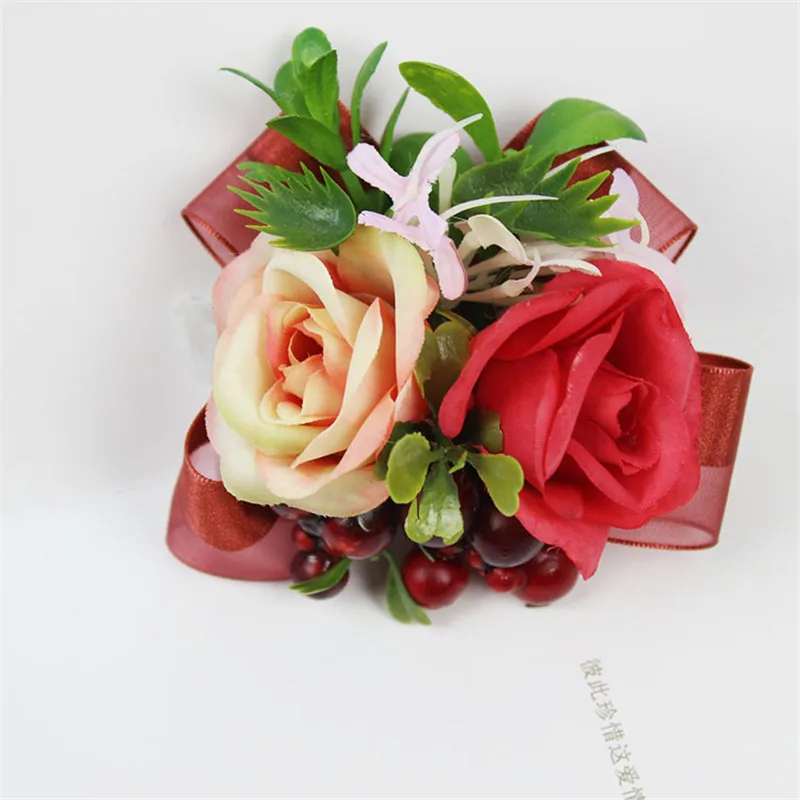 Men Boutonniere Bridesmaid Sisters Wrist Corsage Artificial Bride Hand Flowers For Wedding Prom Party Decor Beautiful Rose Bunch