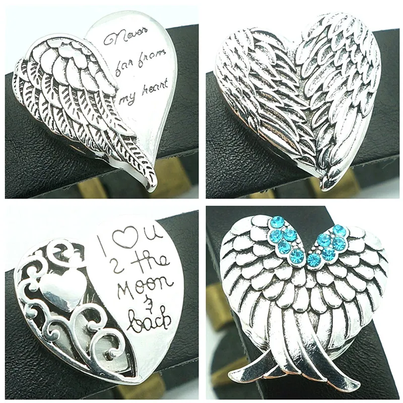 

Fashion beauty Heart Love wings pattern Rhinestone 25MM metal snap buttons fit DIY 18mm snap jewelry wholesale