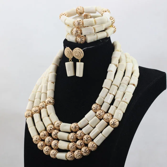 New Real Traditional Bridal Wedding Coral Celebrant White Beautiful African Nigerian Necklace Jewellery Set Free Shipping ABH480