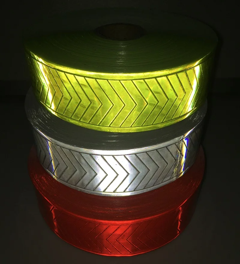 5CM * 50M Neon Reflektif Peringatan PVC Garis Jahit untuk Pakaian Panah Gaya Non-perekat Reflektif PVC Pita